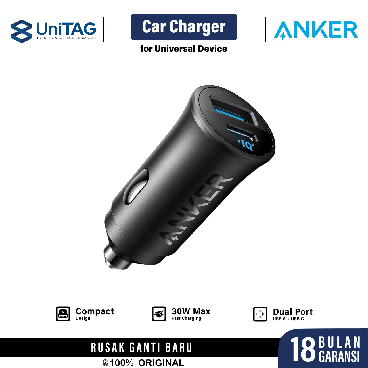 Anker Car Charger 30W 1C 1A - Black A2741H11