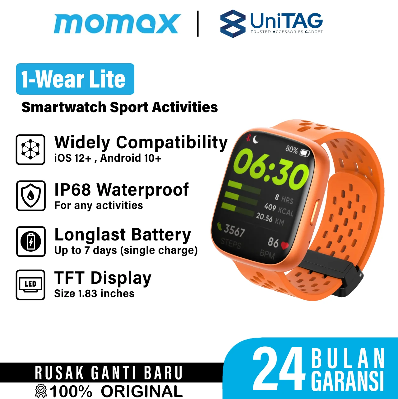 Momax Smart Watch 1-Wear Lite - Orange SW1SM