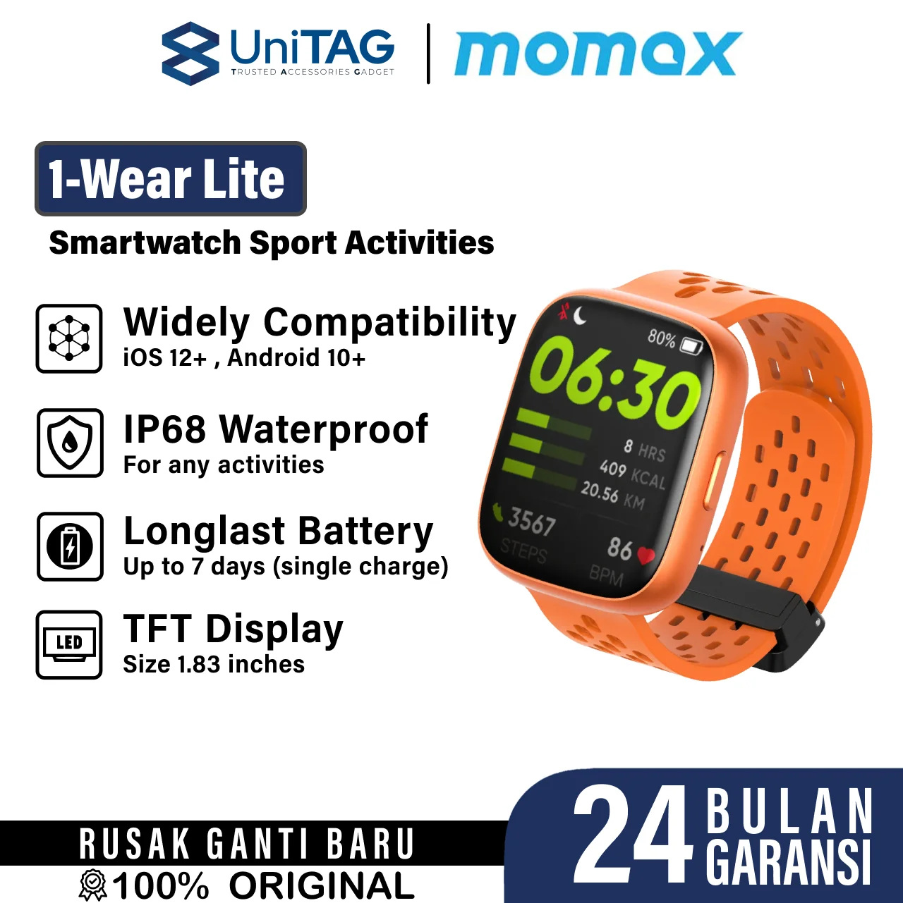 Momax Smart Watch 1-Wear Lite - Orange SW1SM