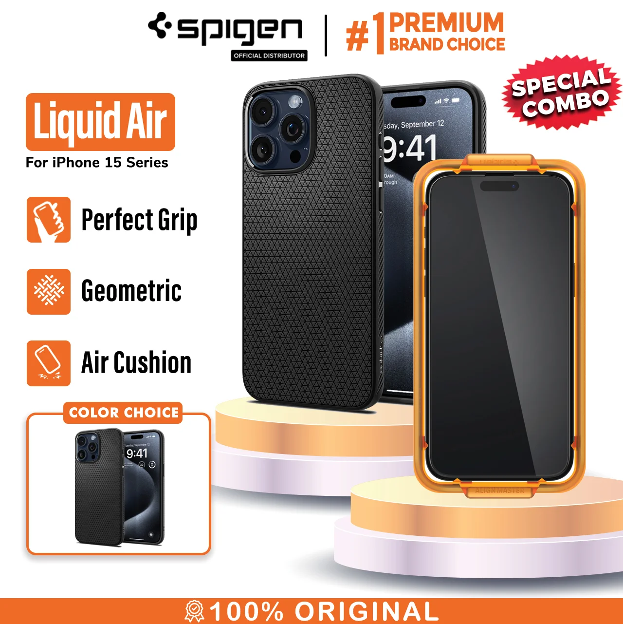 SPIGEN Liquid Air Black+Alignmaster 15
