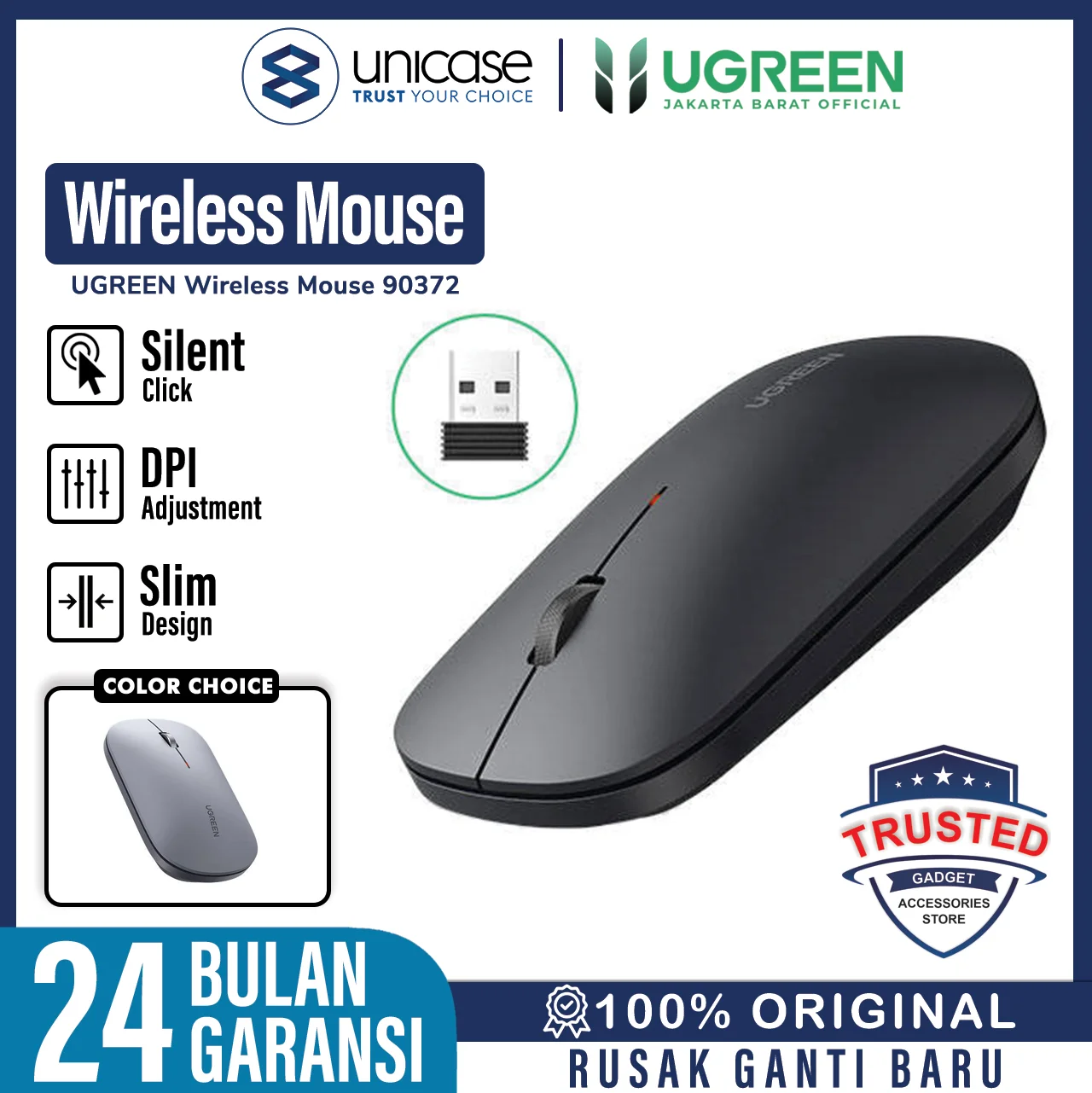 UGREEN Wireless Mouse Portable - Gray MU001 90373-1