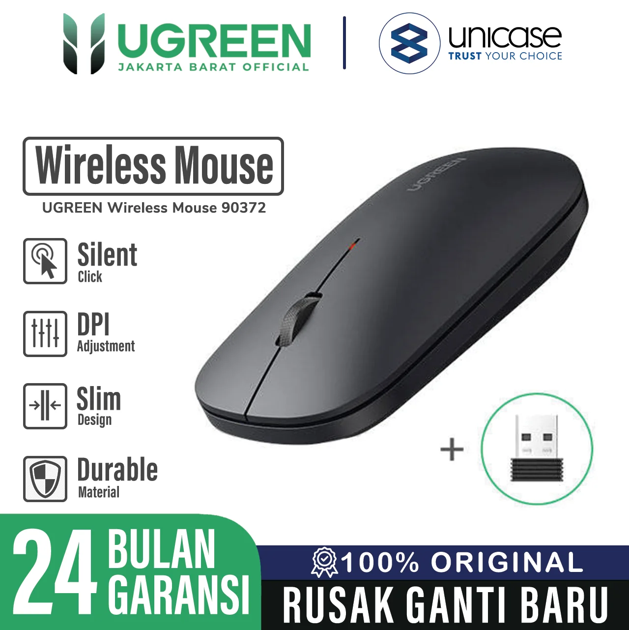 UGREEN Mouse Wireless Silent Slim 2.4G - Gray MU001 90373