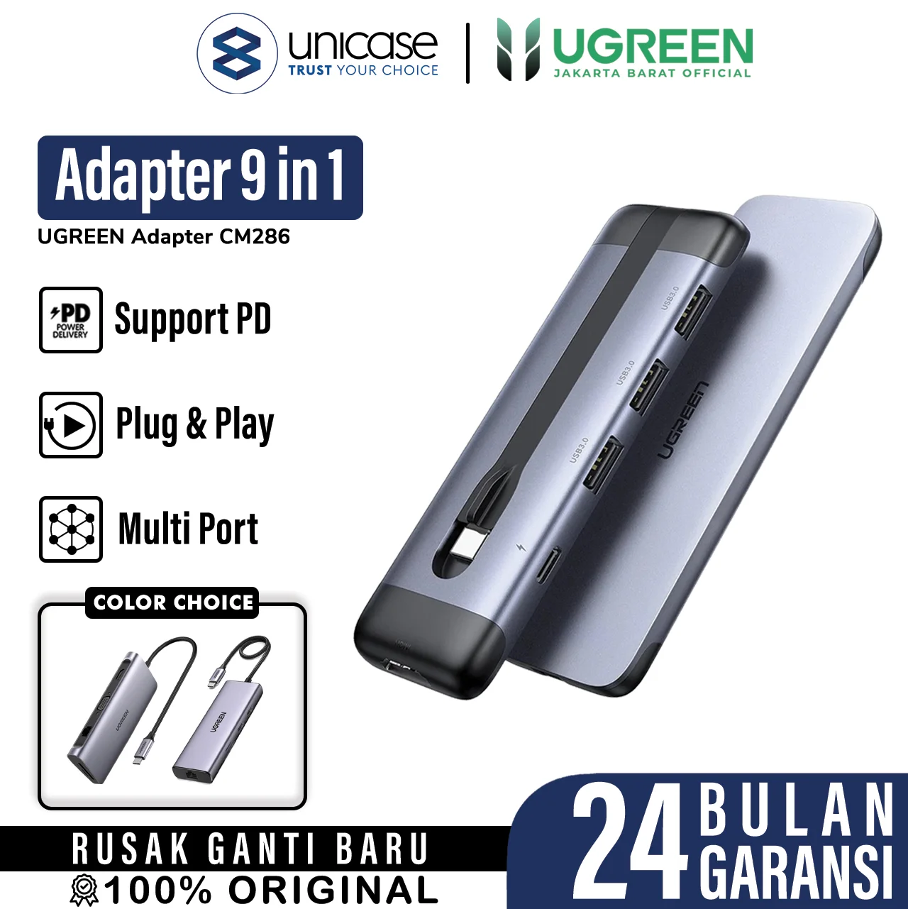 Adapter Converter HUB 9 in 1 UGREEN USB Type C PD HDMI 4K RJ45 Laptop