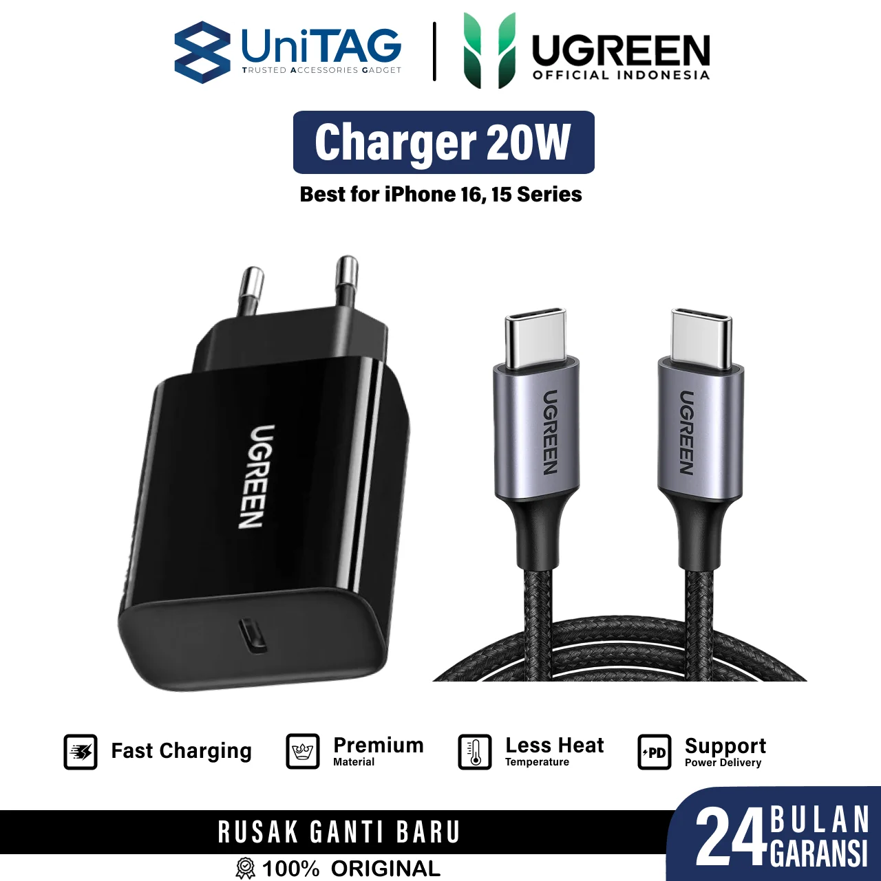 Bundling Adaptor Charger 20W Black + Type C to Lightning Batch 4