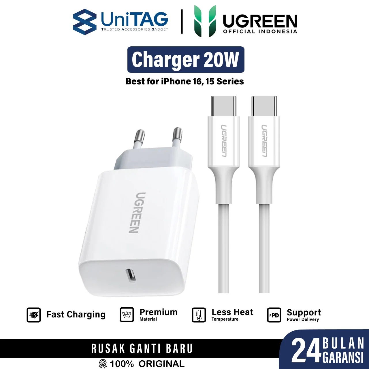 Bundling Adaptor Charger 20W White + Type C to Lightning Batch 4