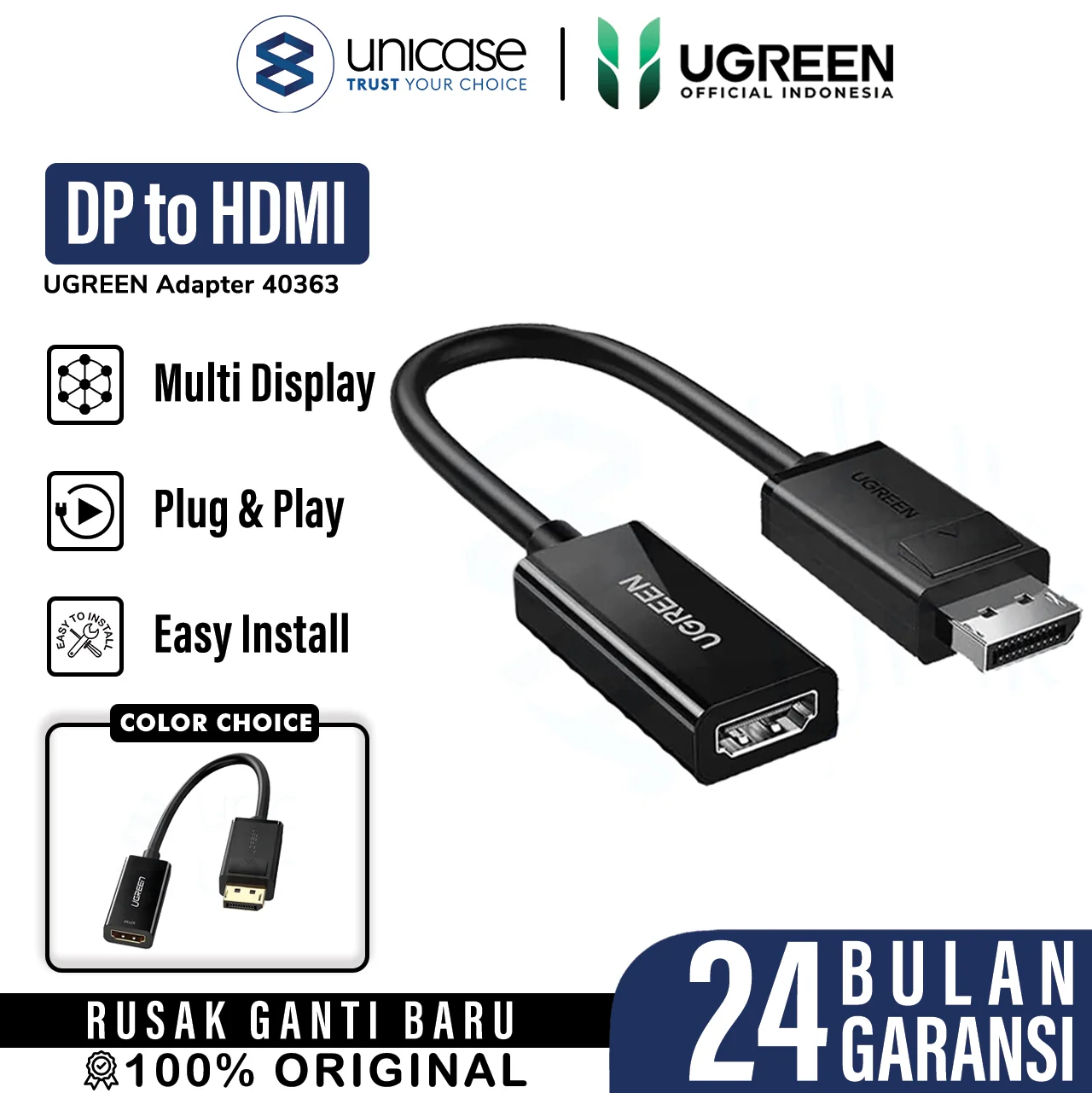 Cable Adapter Display Port /DP to HDMI UGREEN 4K 1080p Converter kabel