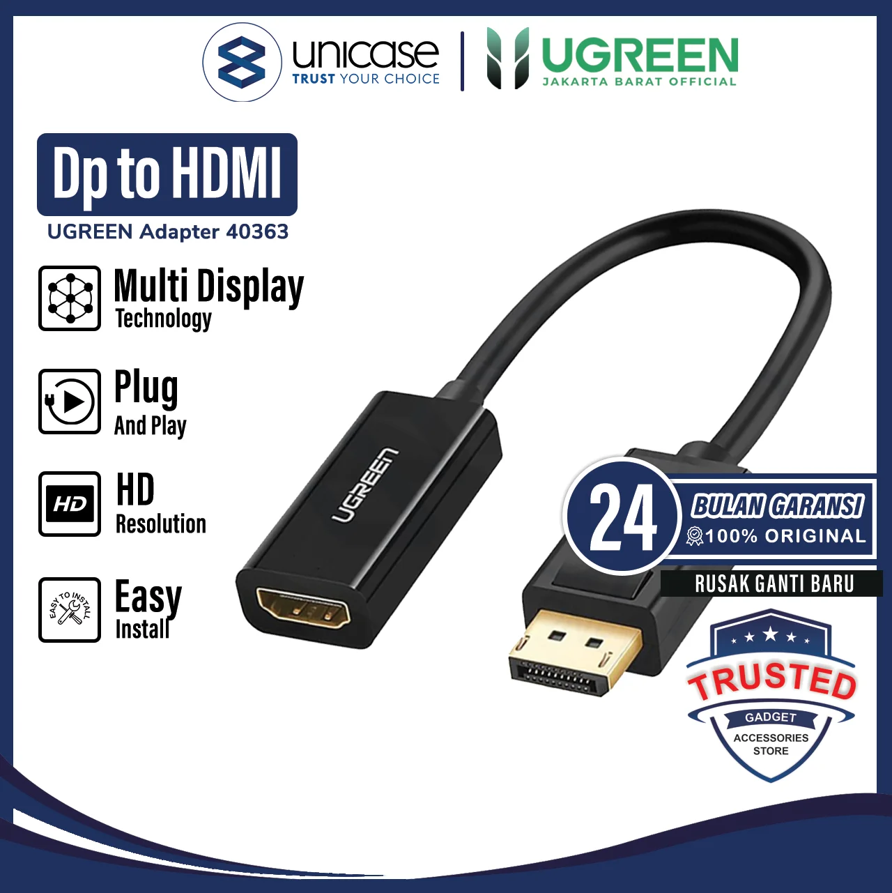 Cable Adapter Display Port /DP to HDMI UGREEN 4K 1080p Converter kabel