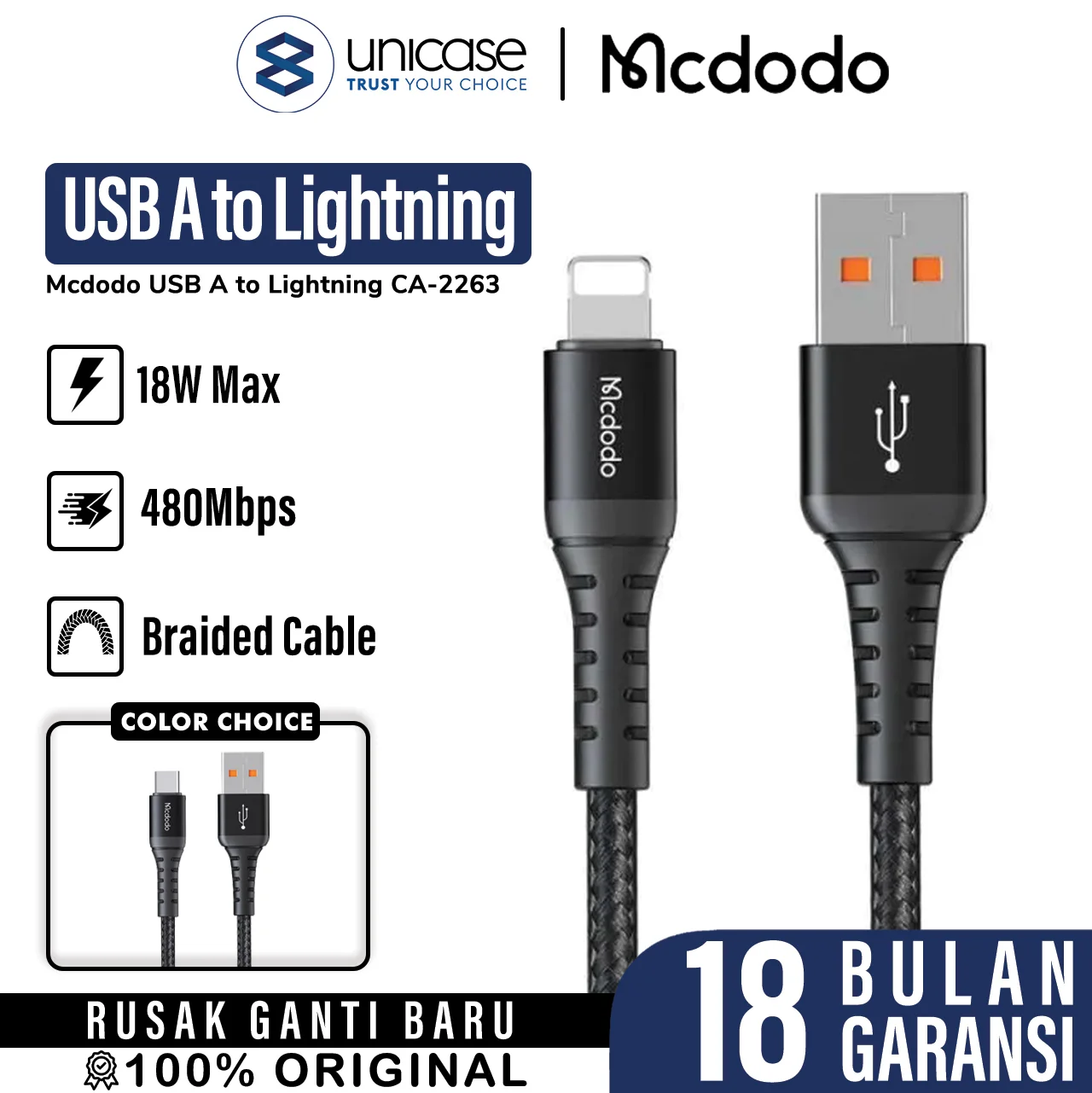 Cable Data Lightning/USB A/Type C MCDODO Braided Fast Charging Kabel