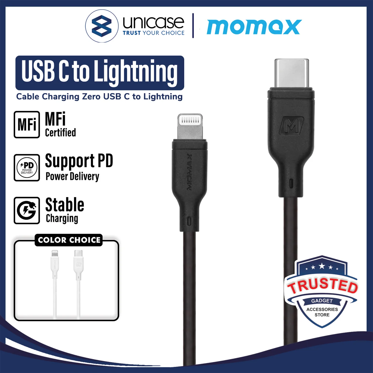 Cable Data USB C to iPhone Lightning Momax MFi PD Fast Charging Kabel