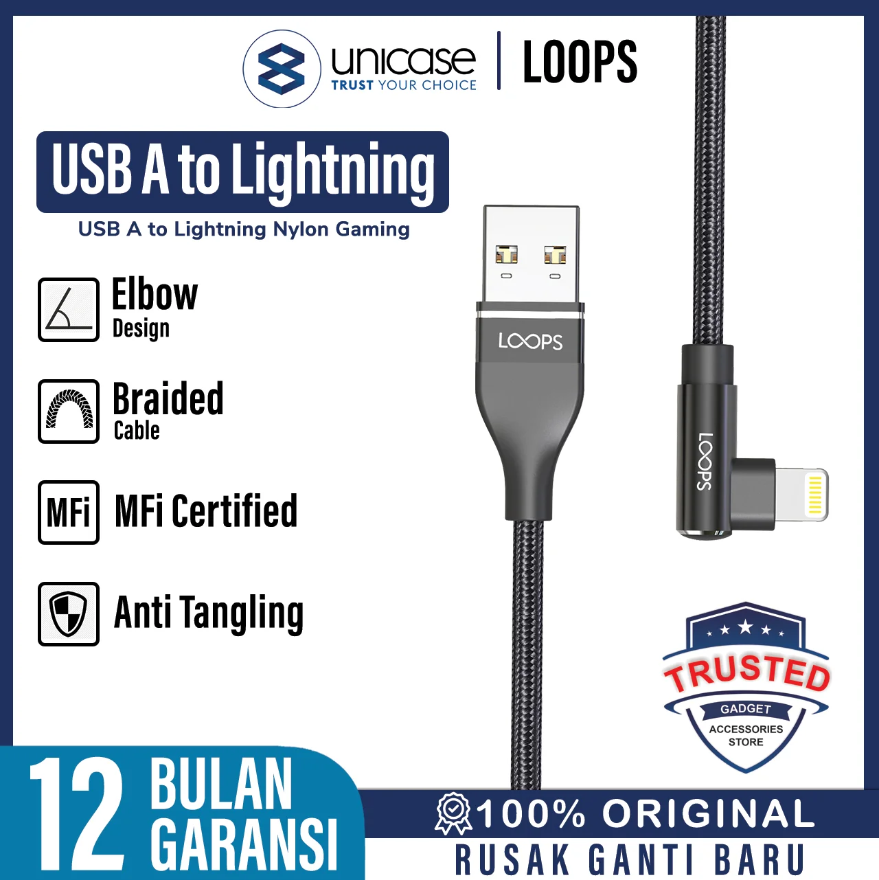 Cable Data USB to C/Lightning Loops MFI Braided Gaming Kabel Charging
