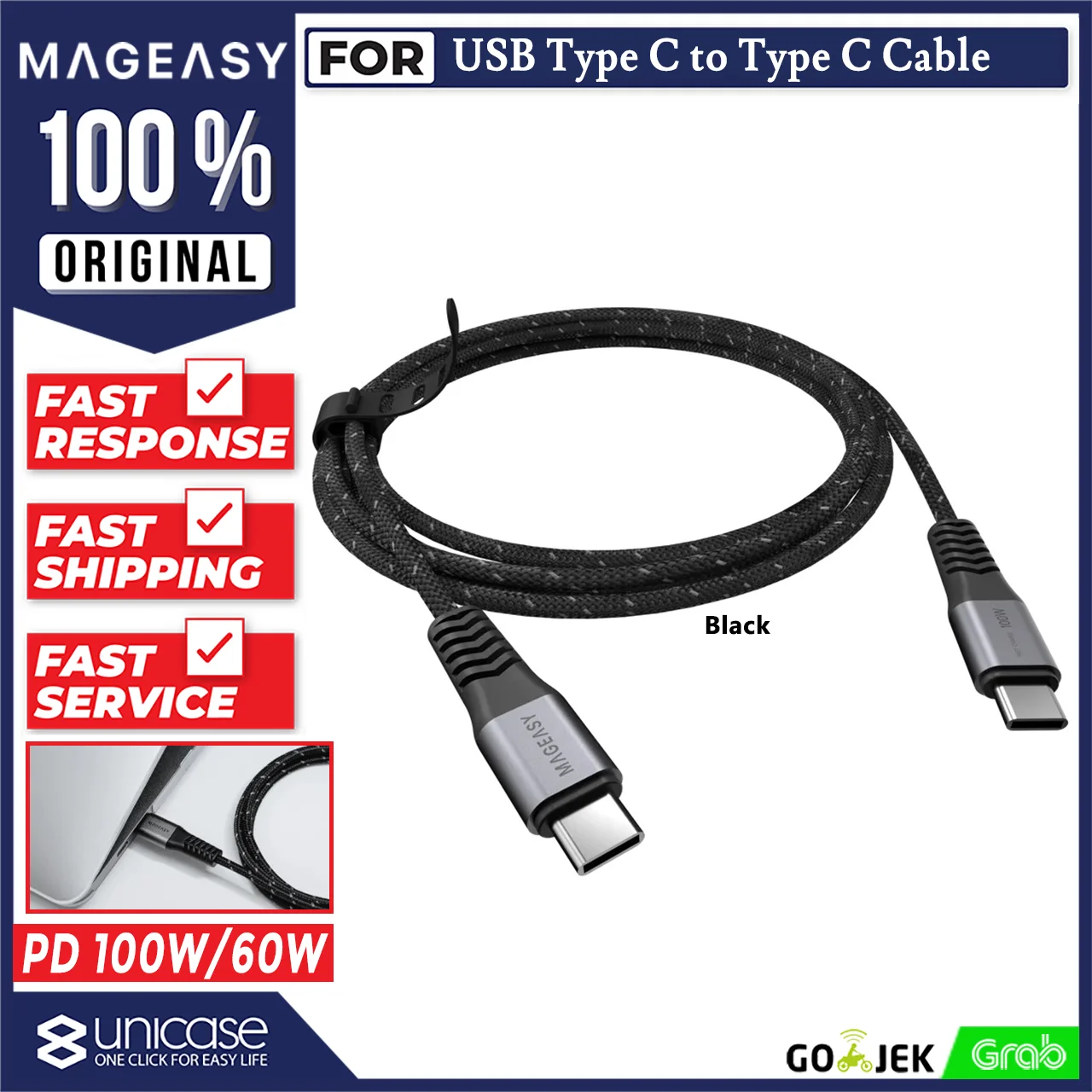 Cable Data USB Type C to C MagEasy Link Line PD 100W/60W Fast Charging