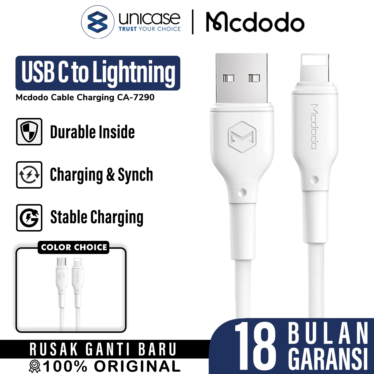 Cable Data USB / Type C to Lightning MCDODO PD 3A Fast Charging Kabel