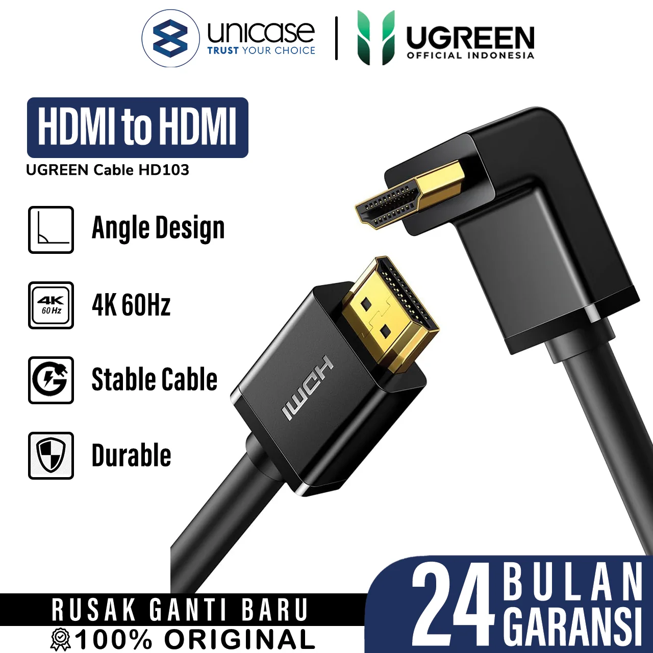 Cable HDMI UGREEN Right Angle 90/270 Degree Kabel 4K 30Hz High Speed