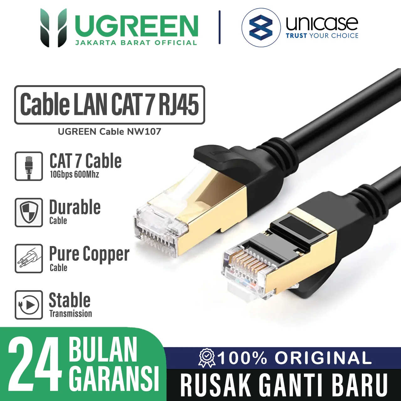 Cable LAN CAT 7 RJ45 UGREEN Ethernet 10Gbps 600Mhz FTP Internet Kabel