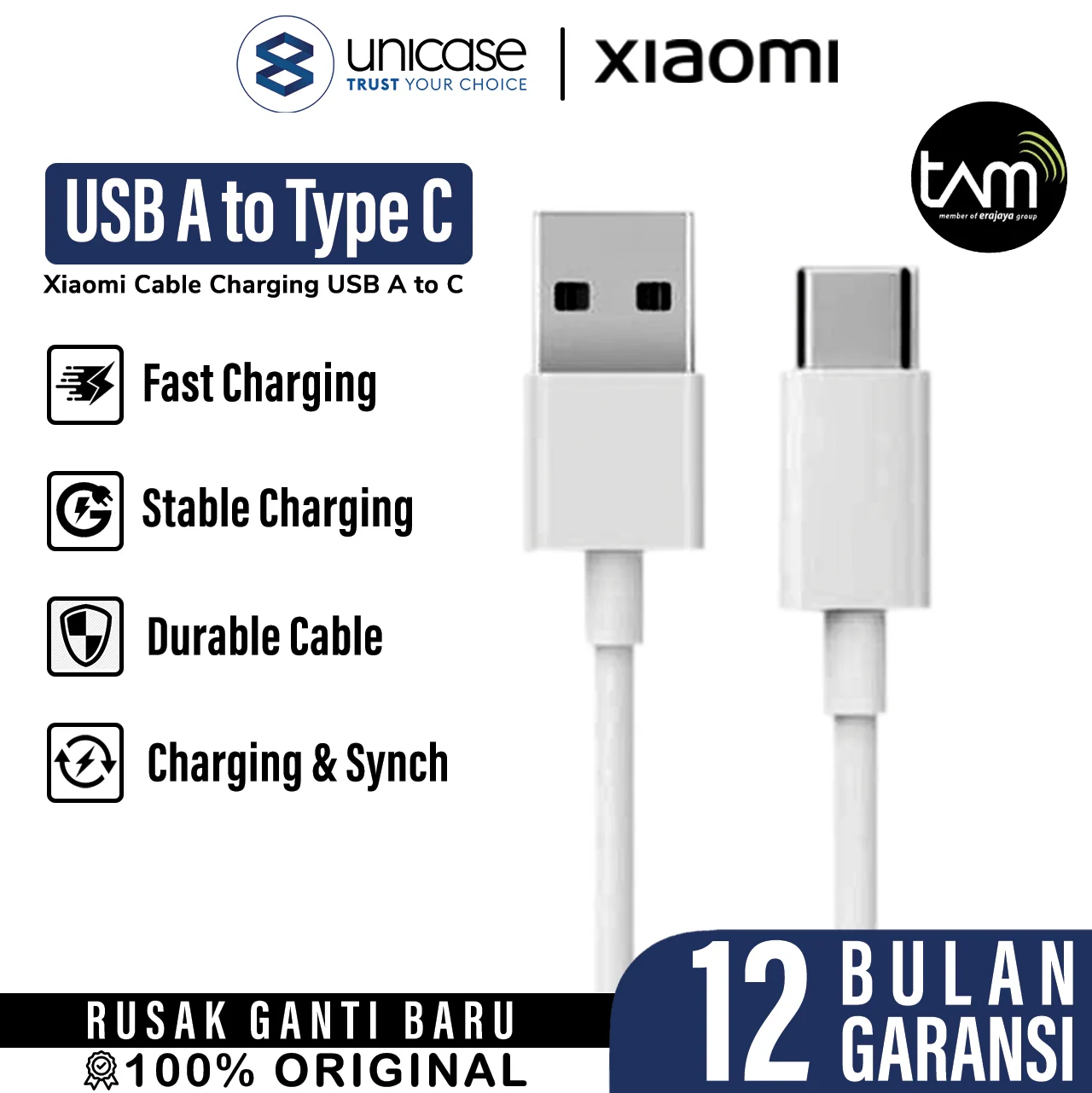 Cable Type C Xiaomi USB-C Cable 1M Fast Charging 3A Data Kabel