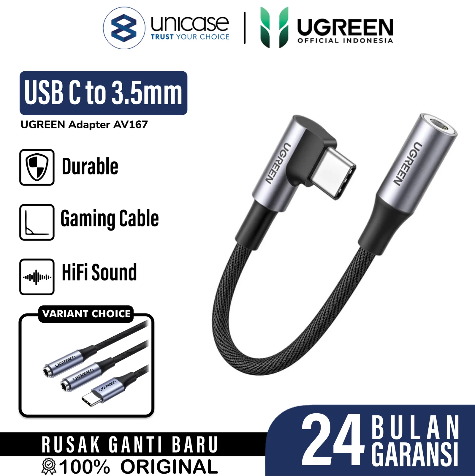 Cable USB Type C 90 Derajat to 3.5mm UGREEN HD Audio Aux Braided Kabel