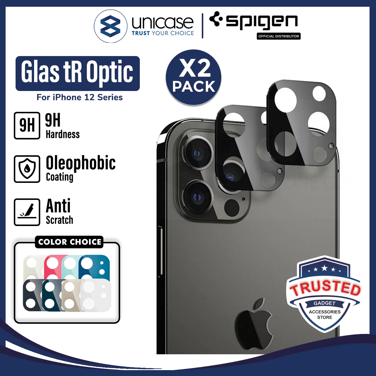 Camera Lens Protector iPhone 12 Pro Max 12 Mini Spigen GlastR Tempered