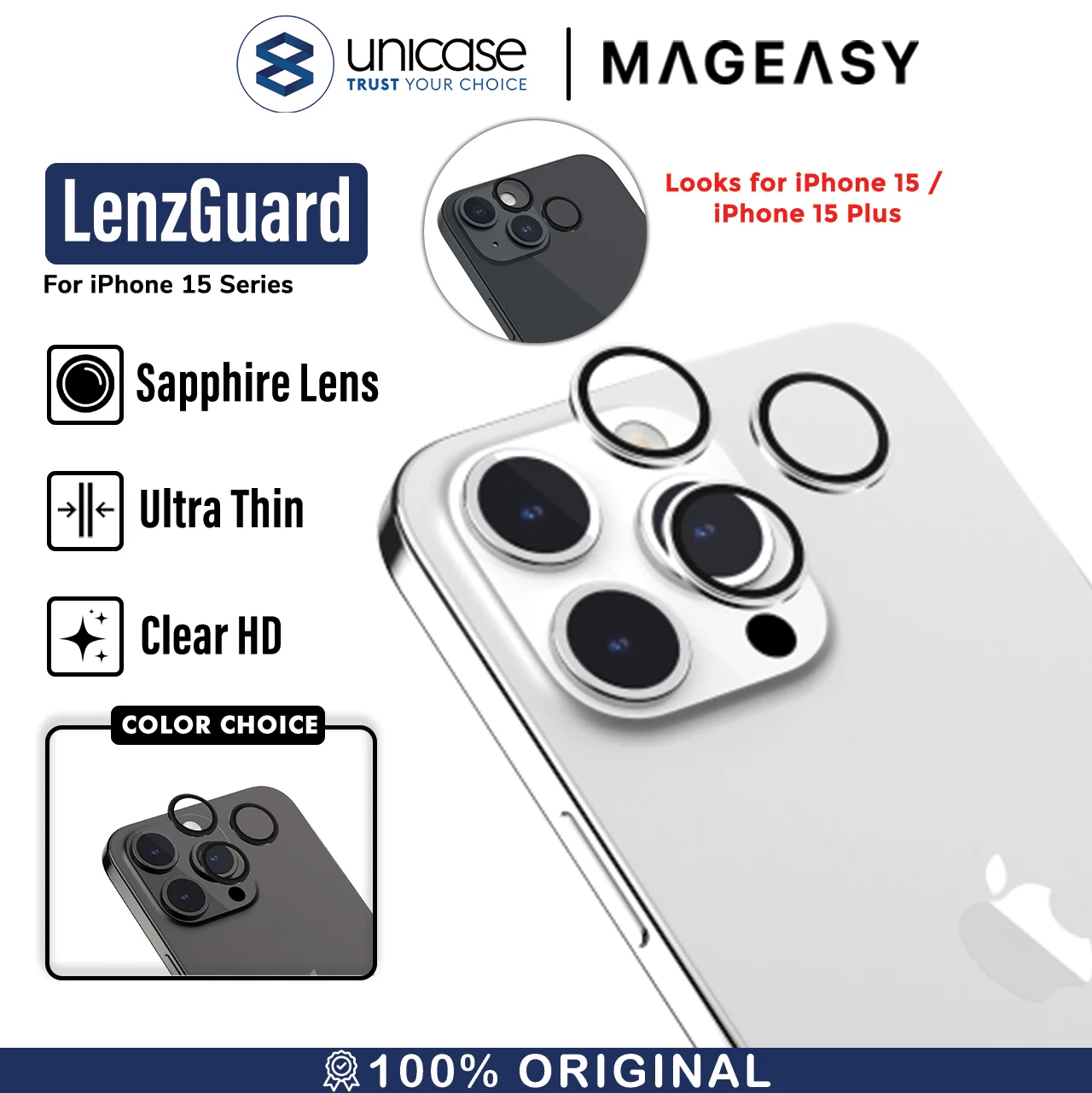 Camera Ring iPhone 15 Pro Max Plus MagEasy Lenzguard Lens Protector 9H