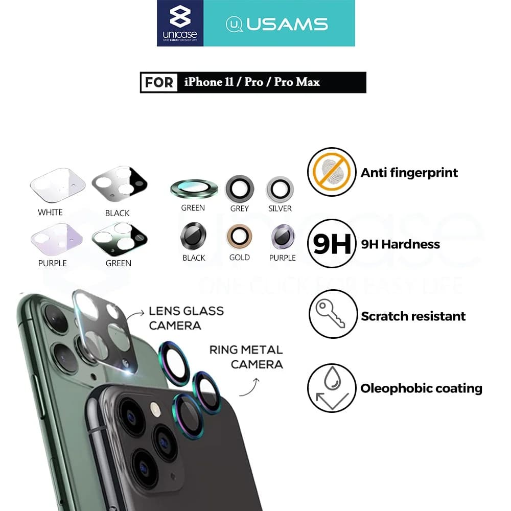 Camera Tempered Glass iPhone 11 / Pro / Max USAMS Ring Lens Protector