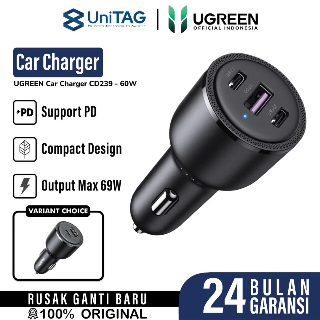 Car Charger USB A / Type C Port UGREEN 69W PD QC 3.0 PPS Fast Charging Adaptor Pengisi