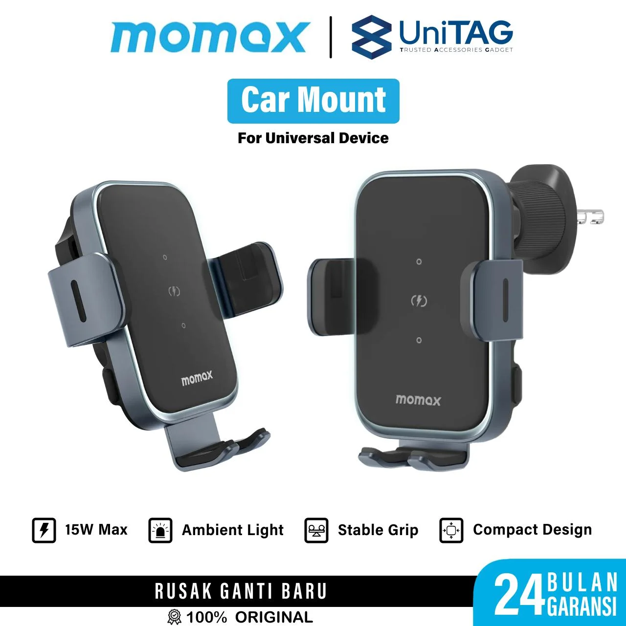 Car Holder Charger Momax Q.Mount Smart 6 Mount Wireless Charging 15W
