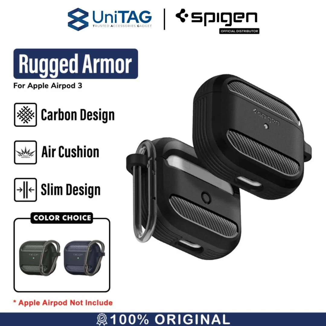 Case Airpods 3 Spigen Rugged Armor Carbon Fiber Slim Cover Casing