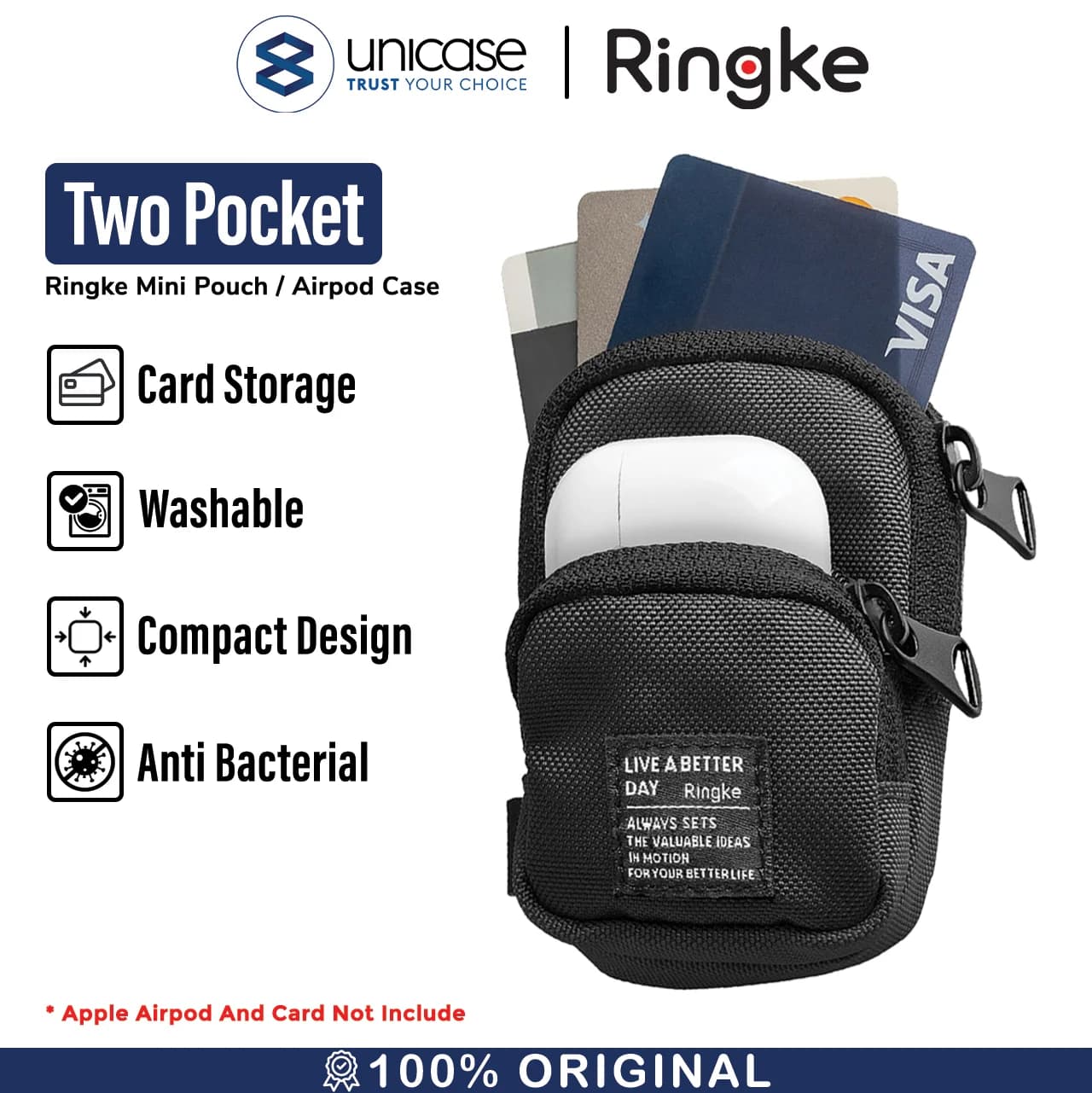 Case Airpods / Mini Pouch Cable Ringke Two Pocket Card Slot Fabric Bag