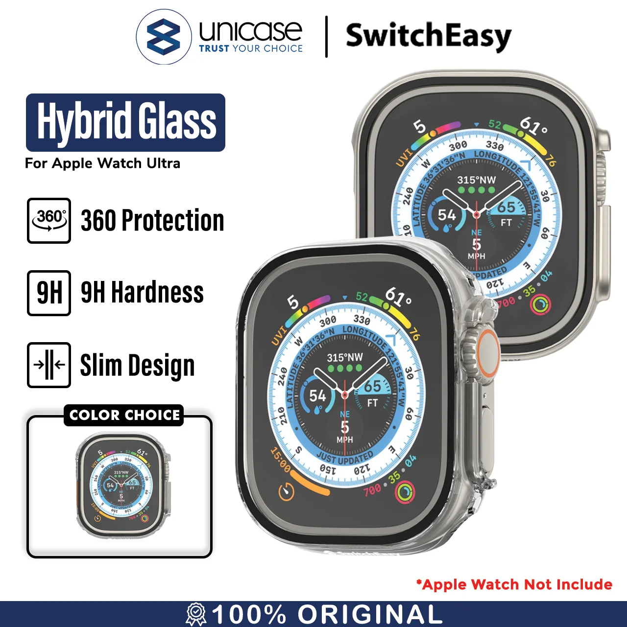 Case Apple Watch Ultra 49mm SwitchEasy Hybrid Tempered Glass 360 Cover