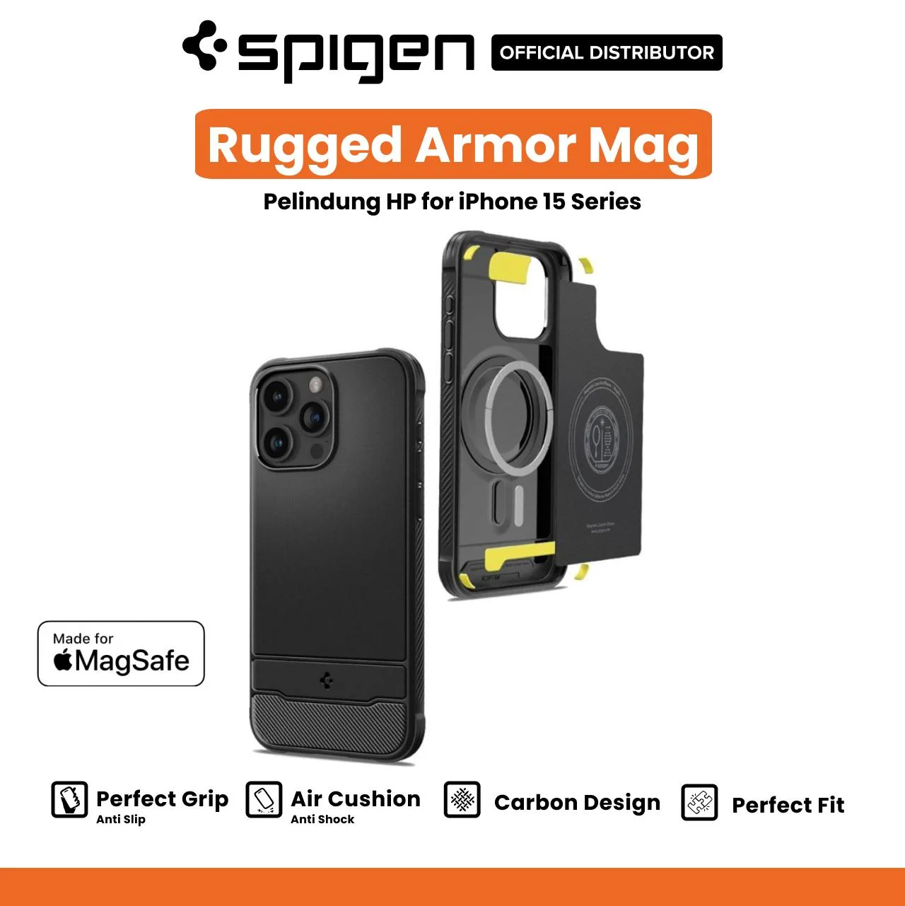 Case For iPhone 15 Pro Max Plus Spigen Rugged Armor MagSafe Carbon Casing
