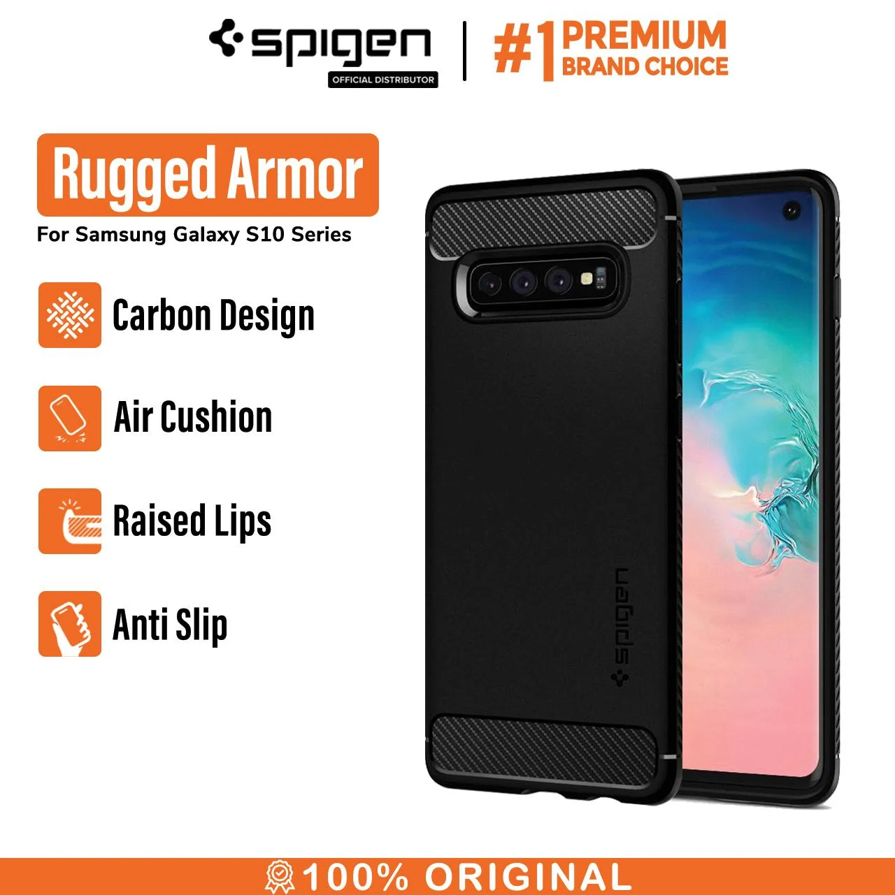 Case Galaxy S10 Plus / S10e / S10 Spigen Carbon Fiber Rugged Armor