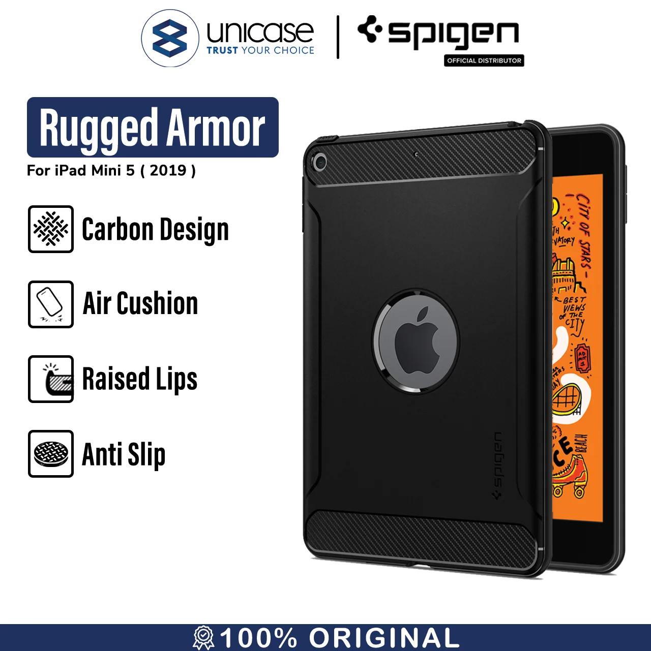 Case iPad Mini 5 Spigen Softcase Carbon Fiber Rugged Armor Casing