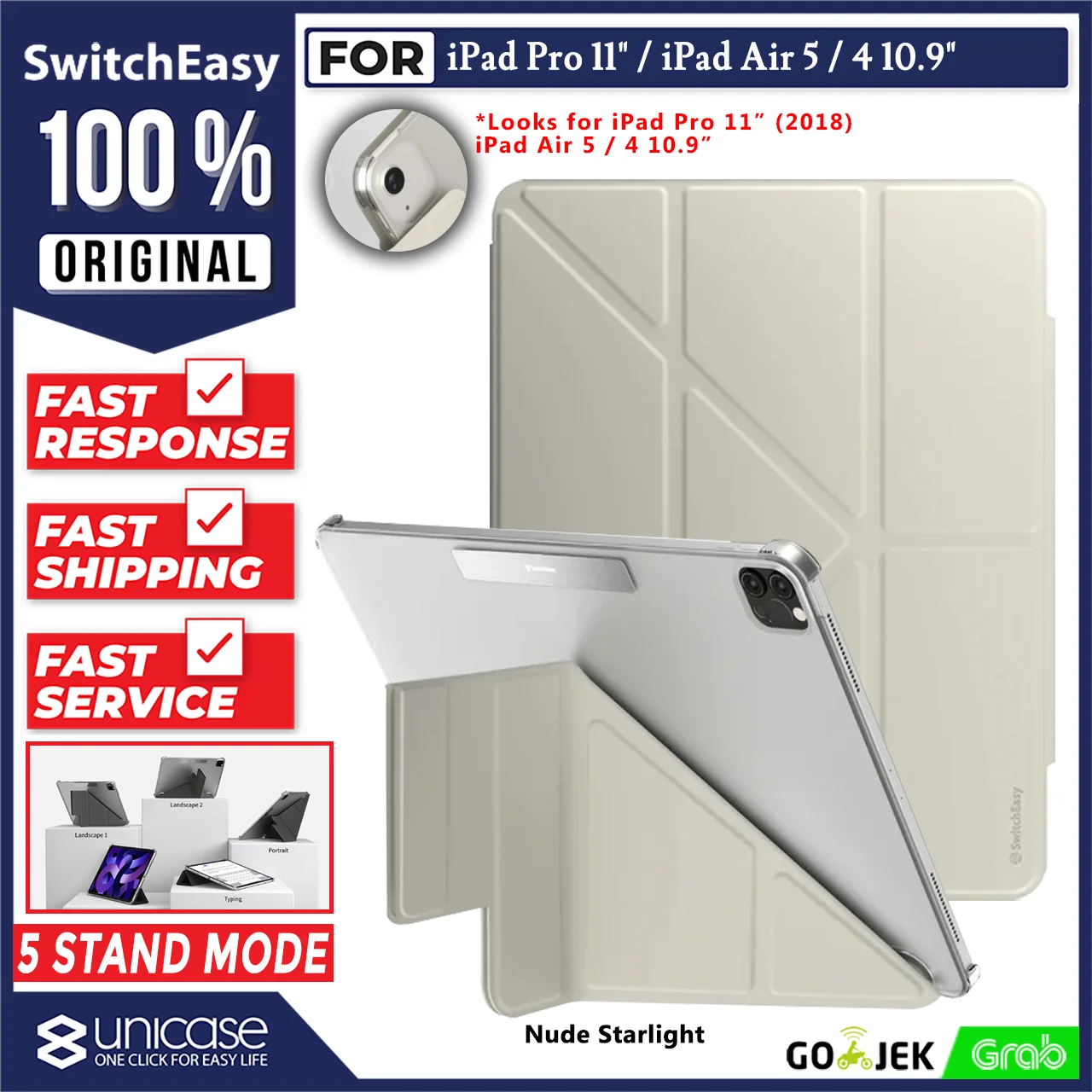 Case iPad Pro 11/Air 5/4 10.9 2022 SwitchEasy Origami Stand Flip Cover