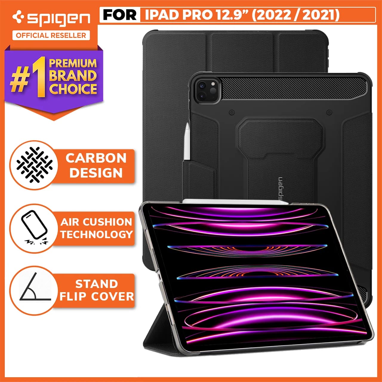 Case iPad Pro 12.9 2022/2021 Spigen Rugged Armor Pro Flip Cover Casing