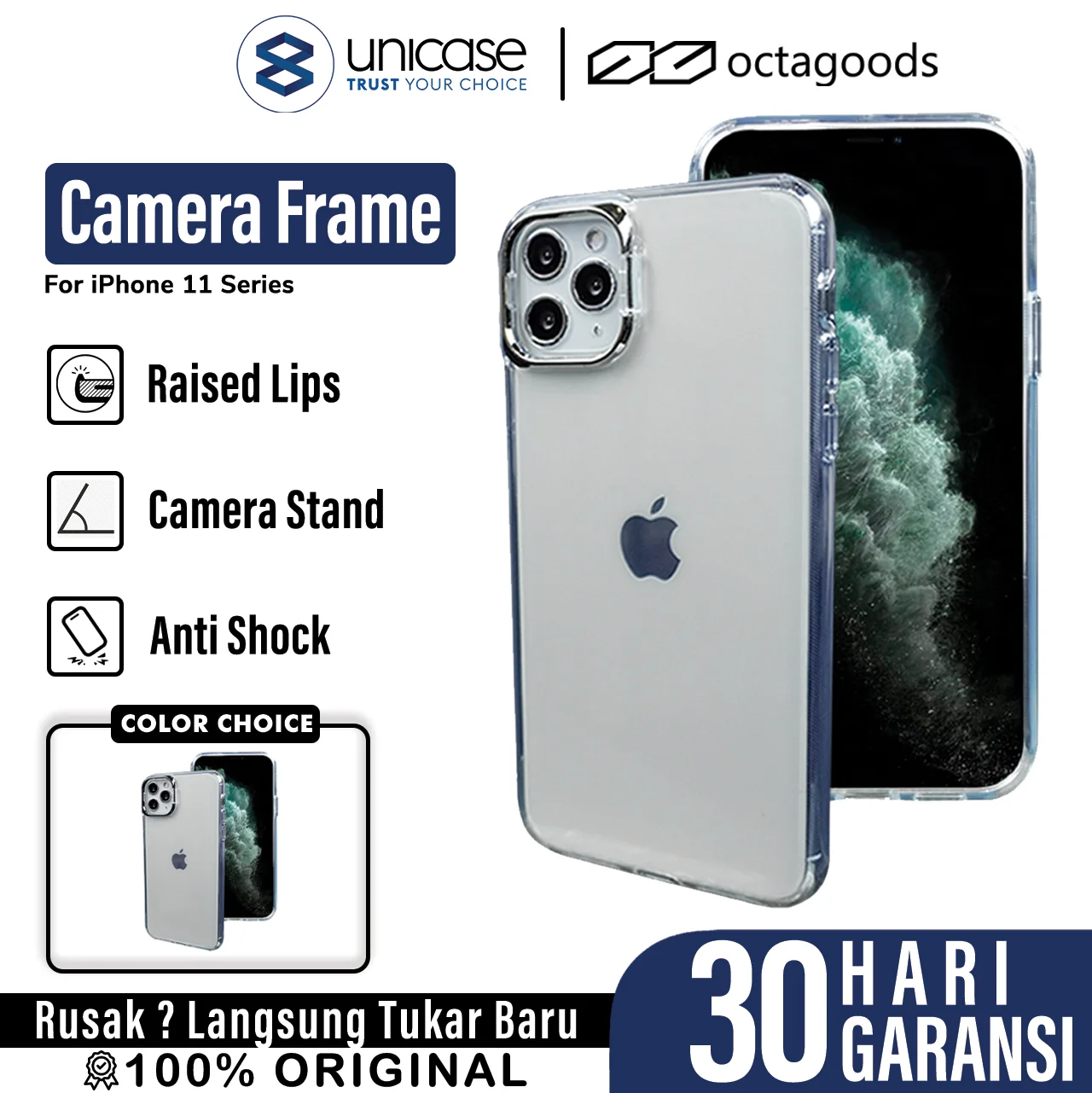 Case iPhone 11 Pro Max Octagoods Camera Frame Cover Stand Clear Casing