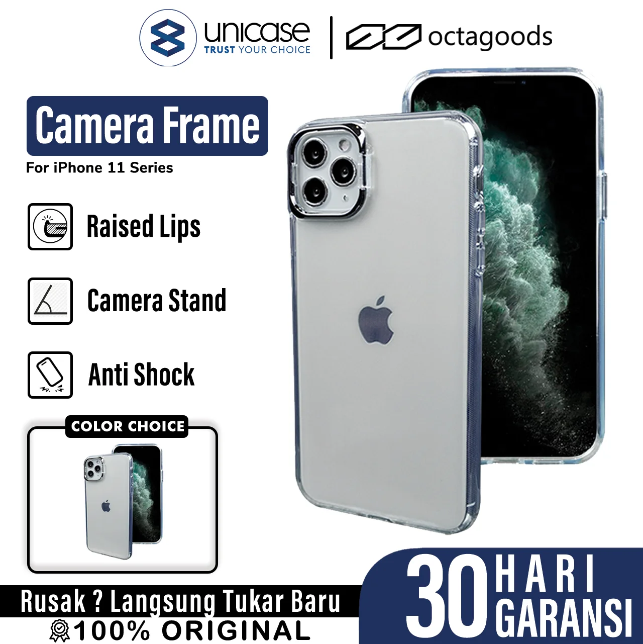 Case iPhone 11 Pro Max Octagoods Camera Frame Cover Stand Clear Casing