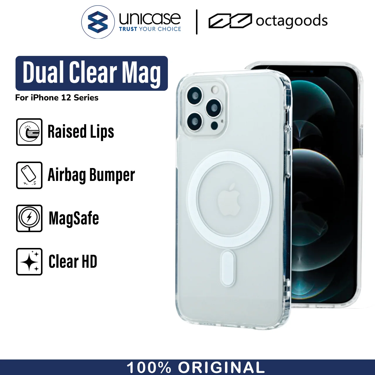 Case iPhone 12 Pro Max 12 Mini OctaGoods Dual Clear MagSafe Casing