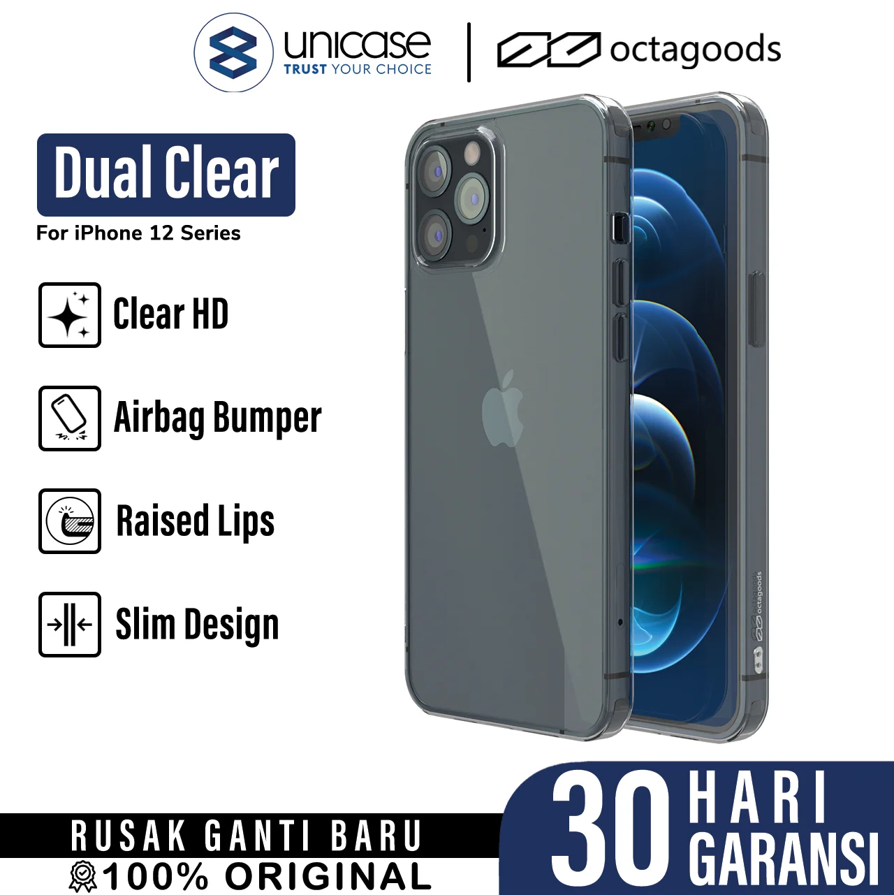 Case iPhone 12 Pro Max Mini OctaGoods Dual Clear Hybrid Slim Casing