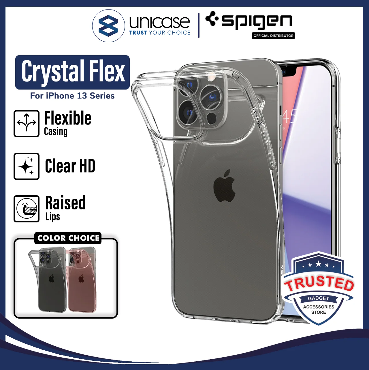 Case iPhone 13 Pro Max 13 Mini Spigen Crystal Flex Clear TPU Casing