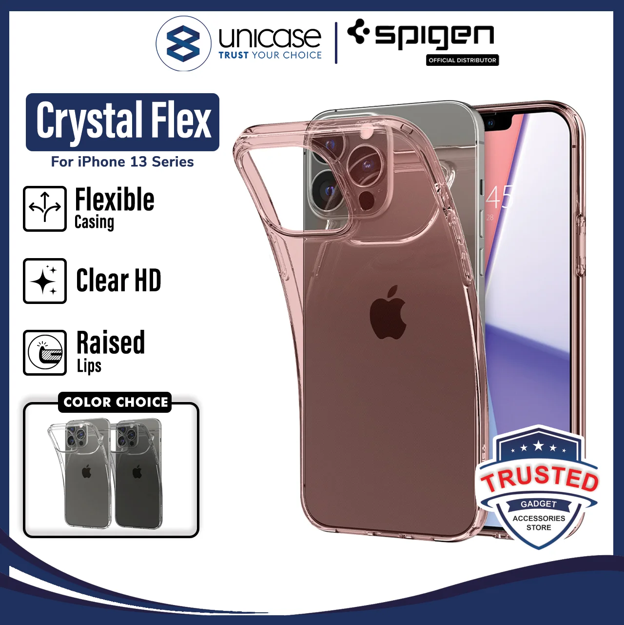 Case iPhone 13 Pro Max 13 Mini Spigen Crystal Flex Clear TPU Casing