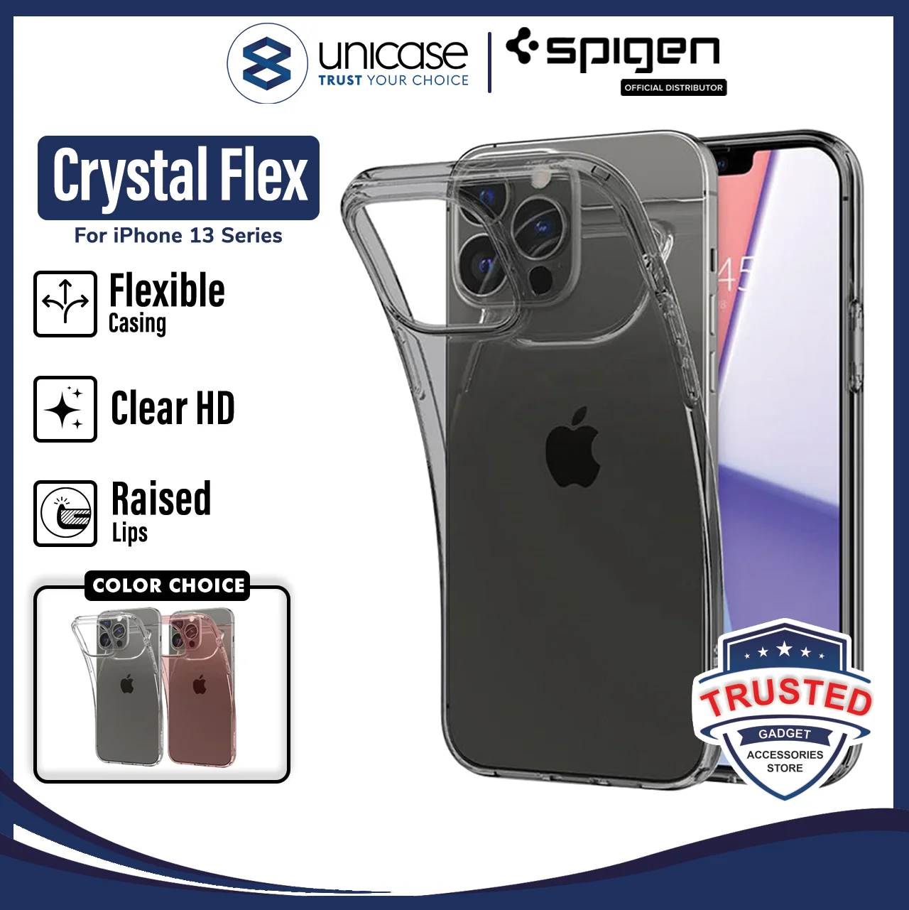 Case iPhone 13 Pro Max 13 Mini Spigen Crystal Flex Clear TPU Casing