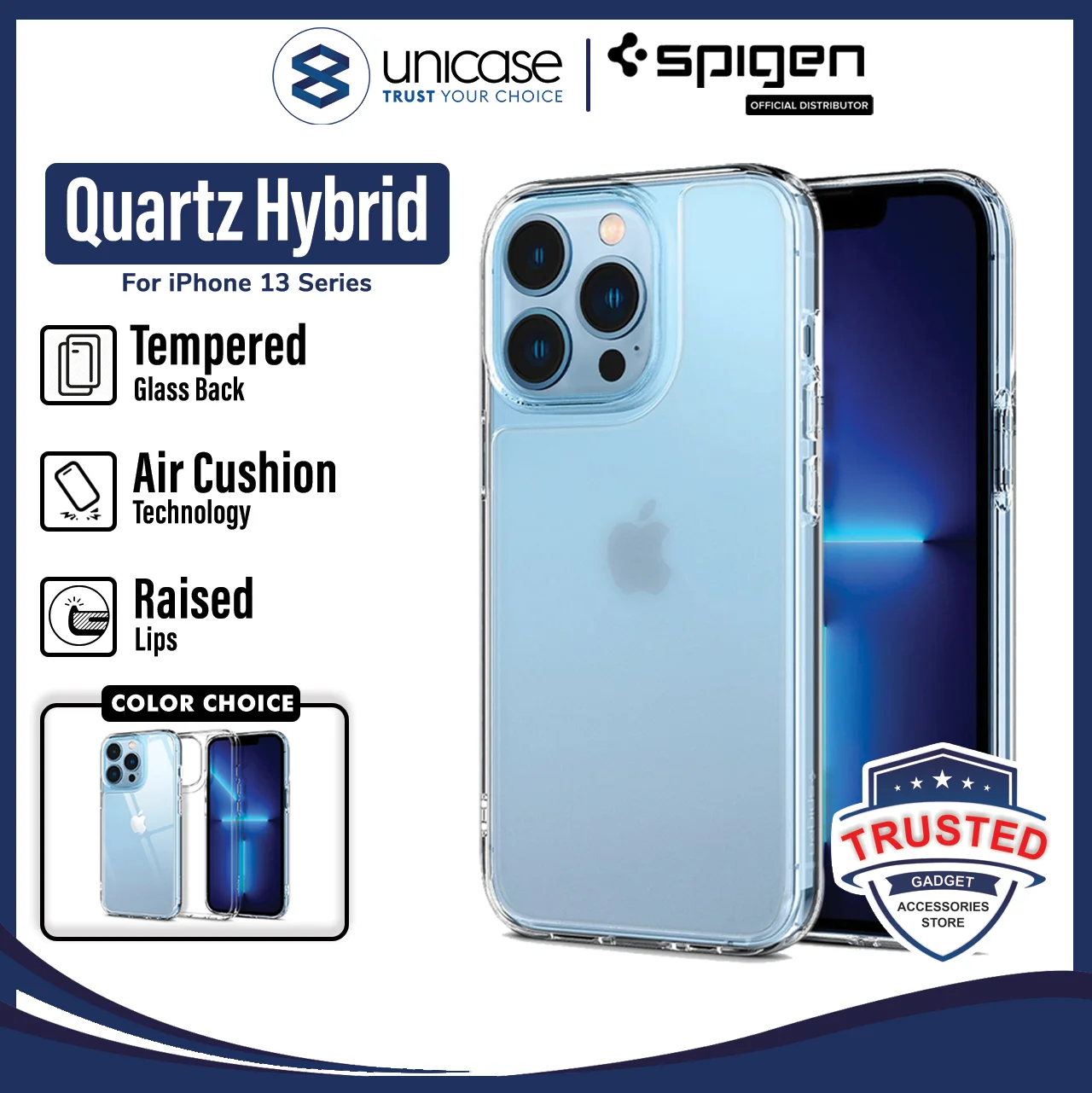 Case iPhone 13 Pro Max 13 Mini Spigen Quartz Hybrid Glass Casing