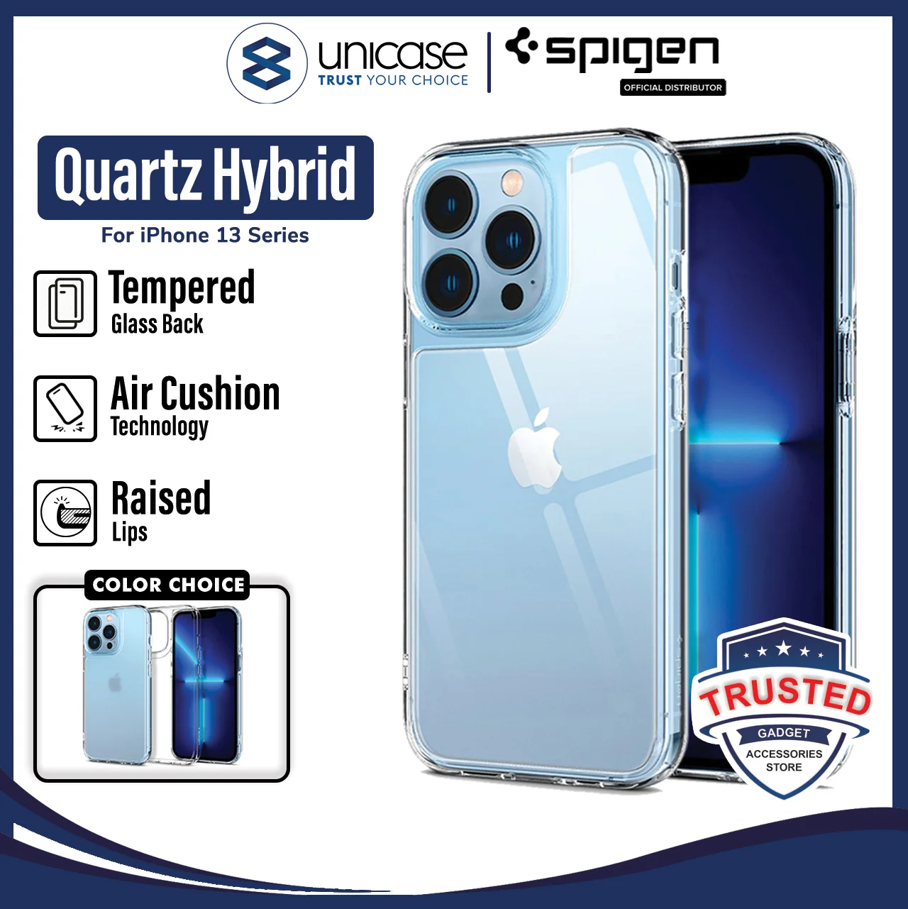 Case iPhone 13 Pro Max 13 Mini Spigen Quartz Hybrid Glass Casing