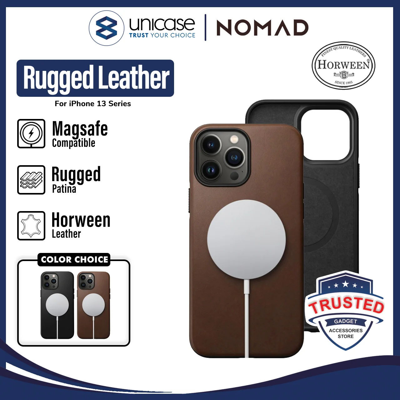 Case iPhone 13 Pro Max Mini Nomad Rugged Leather MagSafe Hybrid Casing