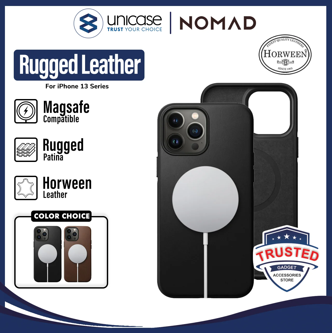 Case iPhone 13 Pro Max Mini Nomad Rugged Leather MagSafe Hybrid Casing