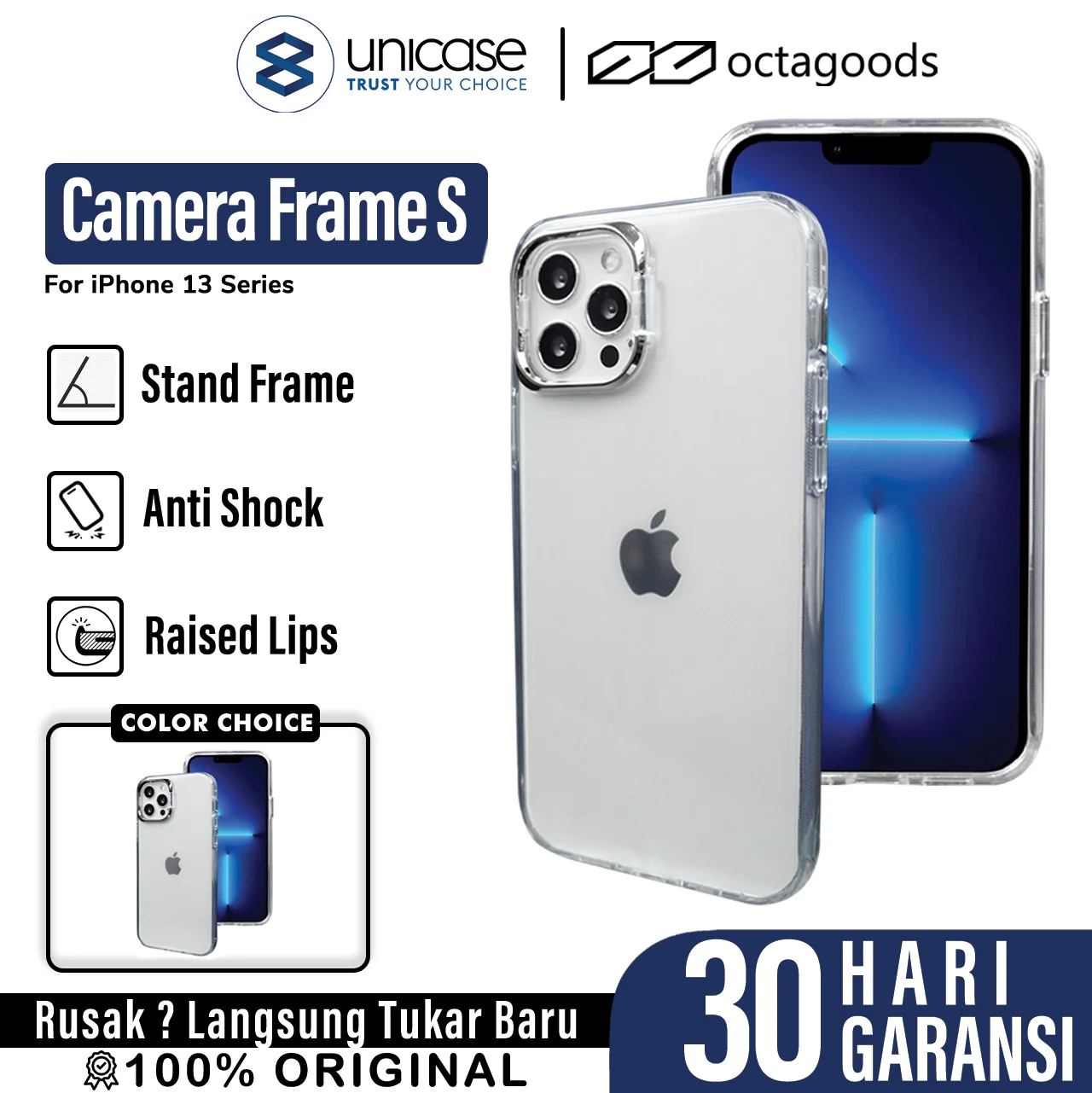 Case iPhone 13 Pro Max Mini Octagoods Camera Frame S Clear Stand Cover