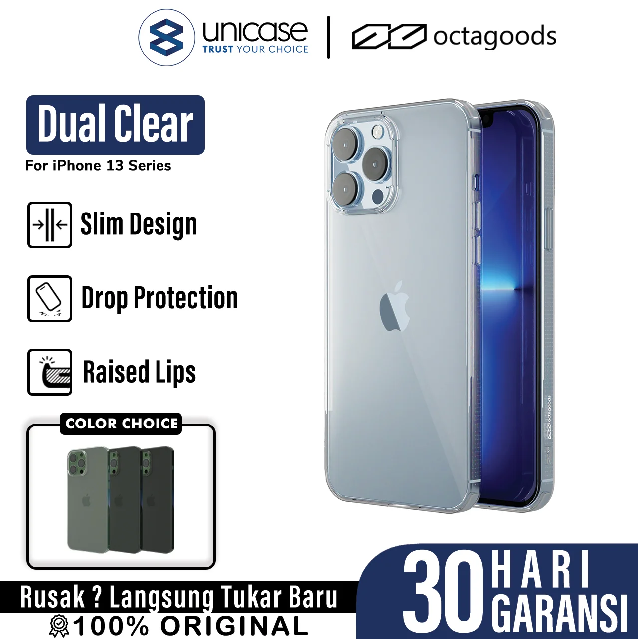 Case iPhone 13 Pro Max Mini OctaGoods Dual Clear Anti Crack Casing