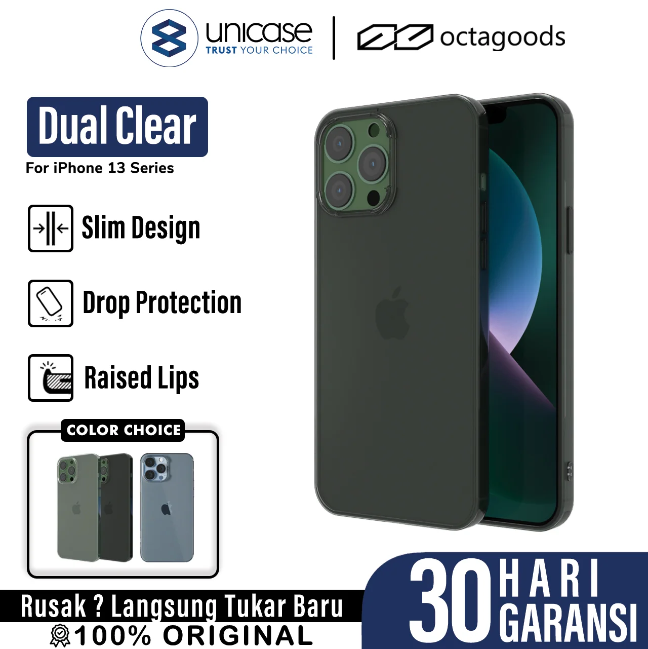 Case iPhone 13 Pro Max Mini OctaGoods Dual Clear Anti Crack Casing