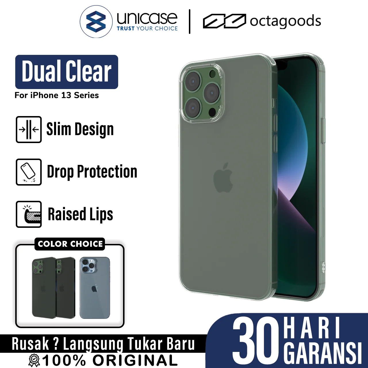 Case iPhone 13 Pro Max Mini OctaGoods Dual Clear Anti Crack Casing