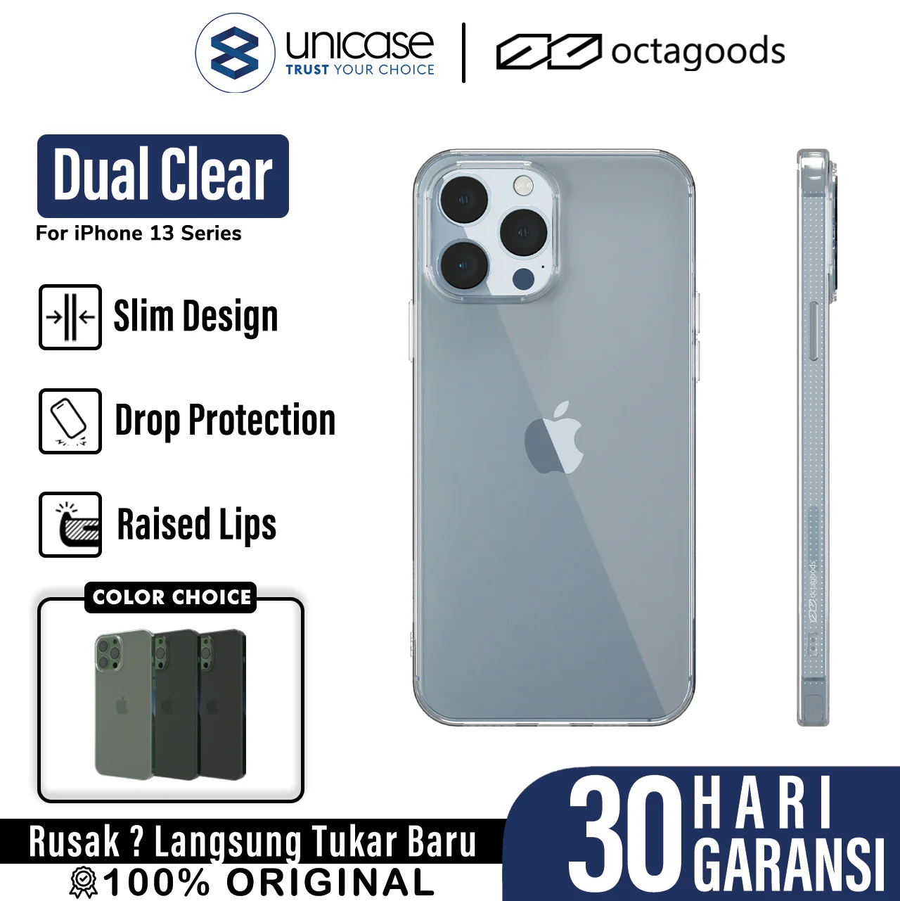 Case iPhone 13 Pro Max Mini OctaGoods Dual Clear Anti Crack Casing