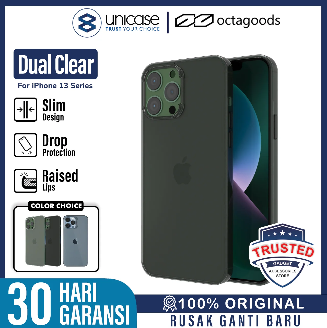 Case iPhone 13 Pro Max Mini OctaGoods Dual Clear Anti Crack Casing